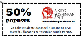 50% popusta na prvu članarinu za Yoshinkan Aikido trening